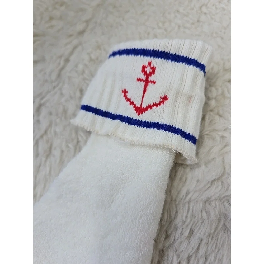 Vintage Sport Sox White Ankle Footie Socks Women's 9-11 Nautical Terry Cloth NWD